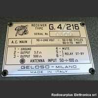 G4/216 Ricevitore HF GELOSO G4/216 Apparati radio