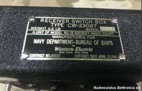 CW-23087 Receiver Switch Box  type CW-23087  Parte di aircraft equipment RU-18 Accessori per apparati radio Militari