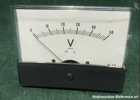 V50f.s. Voltmetro  50 Volt f.s.   cm 8 X 6 a pannello Accessori per apparati radio Civili