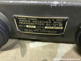 BC-721-B BC-721-B  Ricetrasmettitore simile al BC-611  Utilizzato per unità Alianti AAF della seconda guerra mondiale. Apparati radio
