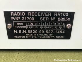 RR102 REDIFON RR102   Ricevitore in Am da 150 Khz a 30 Mhz in  6 bande  e in FM da 88-108 Mhz, uscita audio B.F.mono/stereo Apparati radio