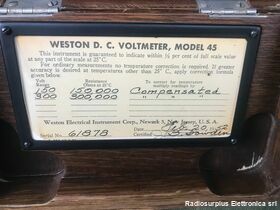 WE45 Weston Electrical mod. 45  Voltmetro per misure di labolatorio  Due portate in DC 150 - 300 Volt Accessori per apparati radio Militari