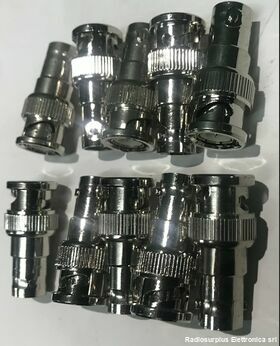 kitbnc10 Adattatore R.F.  -Spina BNC  Presa BNC  Kit 10 pezzi -salvaconnettore Componenti elettronici